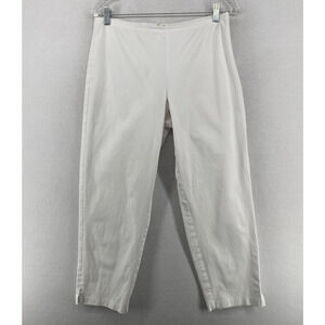 EILEEN FISHER Pants M Twill Organic Cotton Stretch Tapered Ankle Side Zip White